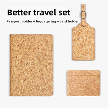 Pasportų ir kortelių dėklas iš natūralios kamštienos ir medžio rašto PU, logotipo spauda – dviejų plokščių dizainas