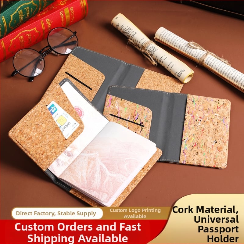 Θήκη διαβατηρίου και καρτών από φυσικό φελλό και PU με υφή ξύλου – διπλός σχεδιασμός, εκτύπωση λογοτύπου