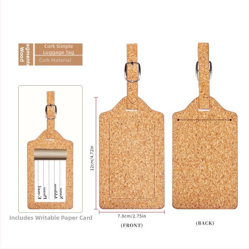 Pasportų ir kortelių dėklas iš natūralios kamštienos ir medžio rašto PU, logotipo spauda – dviejų plokščių dizainas