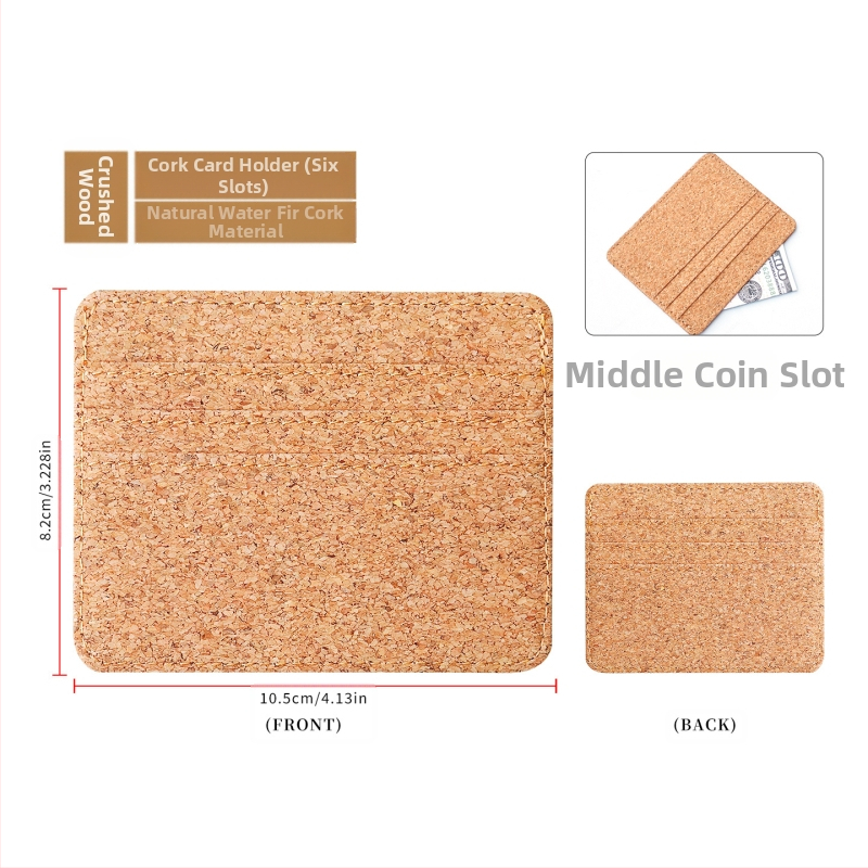 Pasportų ir kortelių dėklas iš natūralios kamštienos ir medžio rašto PU, logotipo spauda – dviejų plokščių dizainas