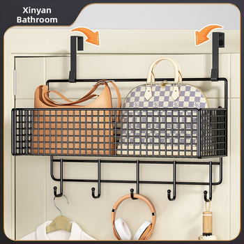 Μεταλλική κρεμάστρα πόρτας με κρεμάμενο καλάθι, 1–3 επίπεδα, εγκατάσταση χωρίς οπές, επίστρωση από σπρέι πλαστικό, φόρτωση 10–15 κιλά