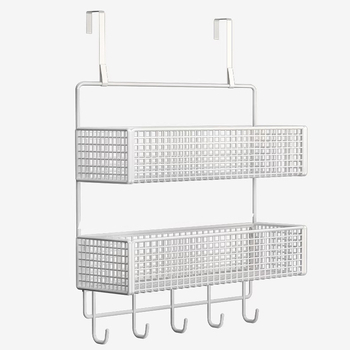 Μεταλλική κρεμάστρα πόρτας με κρεμάμενο καλάθι, 1–3 επίπεδα, εγκατάσταση χωρίς οπές, επίστρωση από σπρέι πλαστικό, φόρτωση 10–15 κιλά