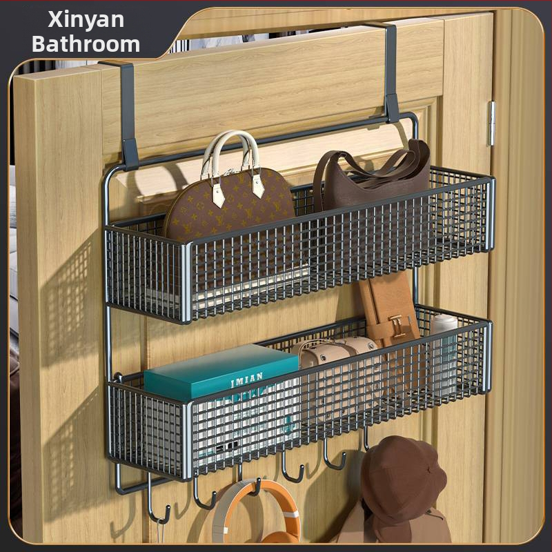 Željezni držač za vrata s visecim košarom, 1–3 razine, montaža bez bušenja, premaz sprejem plastike, nosivost 10–15 kg