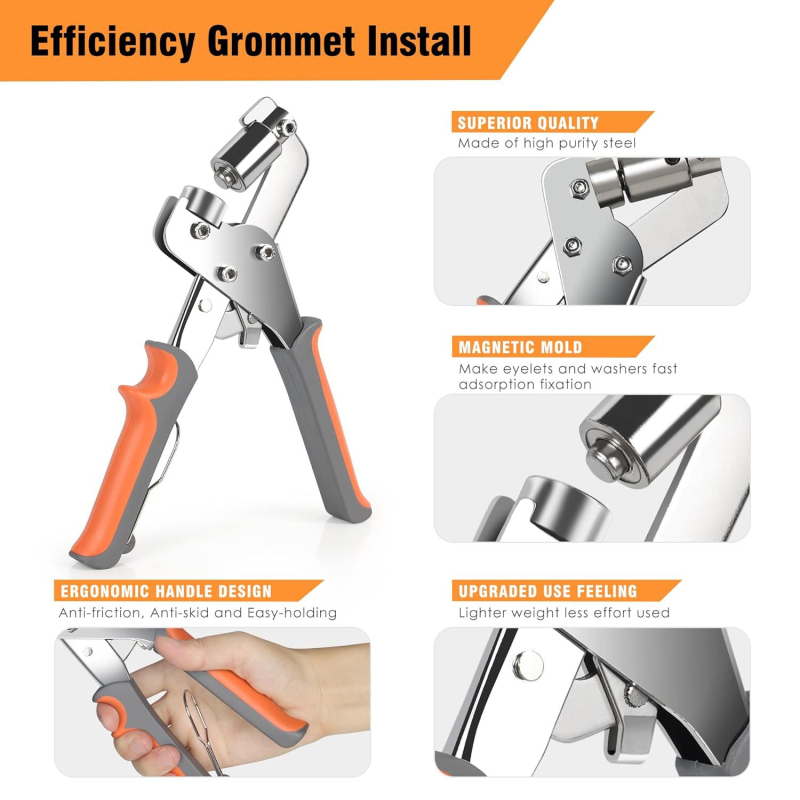 Unealtă manuală pentru ochiuri pe țesături – construcție din fier și oțel carbon, clește pentru ochiuri cu ciocan, potrivită pentru îmbrăcăminte, genți și textile publicitare