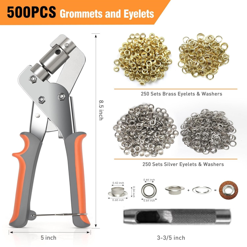 Unealtă manuală pentru ochiuri pe țesături – construcție din fier și oțel carbon, clește pentru ochiuri cu ciocan, potrivită pentru îmbrăcăminte, genți și textile publicitare