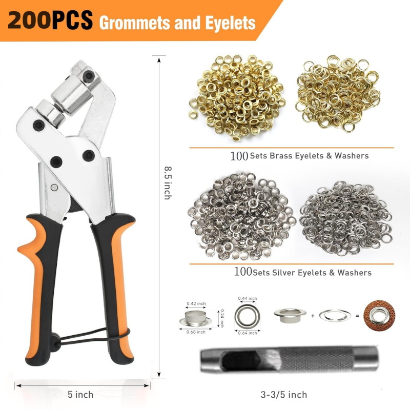 Unealtă manuală pentru ochiuri pe țesături – construcție din fier și oțel carbon, clește pentru ochiuri cu ciocan, potrivită pentru îmbrăcăminte, genți și textile publicitare