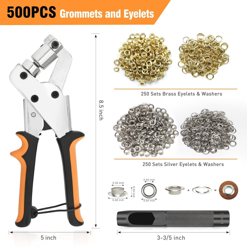 Unealtă manuală pentru ochiuri pe țesături – construcție din fier și oțel carbon, clește pentru ochiuri cu ciocan, potrivită pentru îmbrăcăminte, genți și textile publicitare