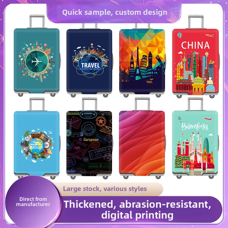Удебелен еластичен калъф за багаж с персонализиран печат, цип за закопчаване, лека дишаща полиестрова материя, износоустойчива защита за пътуване