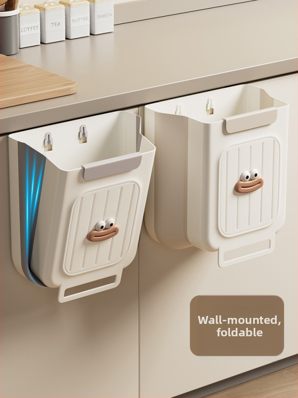 Zidni sklopivi plastični koš za otpad u kuhinji, cilindričnog oblika, za vrata ormarića