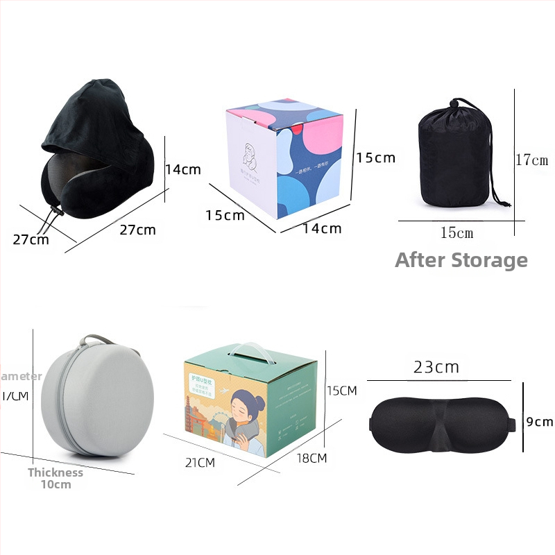 U-образена възглавница за пътуване: мемори пяна; качулка; сваляема обвивка; плат катионен; стил модерна простота; тегло ≤0.5 кг