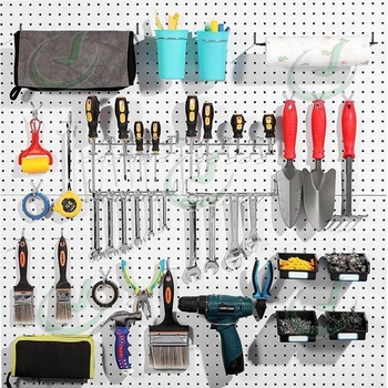 Πίνακας οπών (pegboard) για γραφείο – καθολικός οργανωτής εργαλείων, συμβατός με πίνακα οπών με κυκλικές οπές, απόσταση οπών 2,5 cm, δύο επιλογές τοποθέτησης