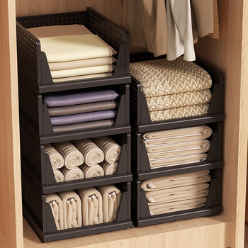 Πλαστικό καλάθι αποθήκευσης ρούχων με στοιβαζόμενα διαμερίσματα τύπου συρταριών, οργάνωση ντουλάπας, μοντέλο 335, 1-4 καλάθια, μοντέρνο μινιμαλιστικό στυλ