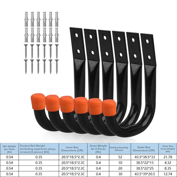 Σετ γάντζων για γκαράζ — έξι γάντζοι για ποδήλατα με βίδες, κατάλληλο για αποθήκευση σε κήπο και γκαράζ, μέγιστο φορτίο 15 κιλά
