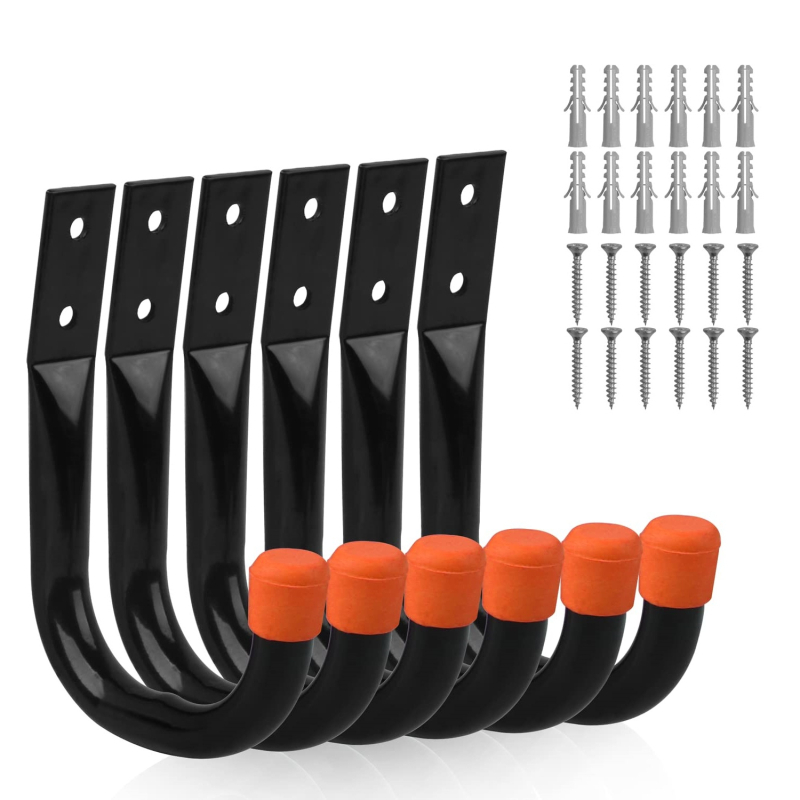 Σετ γάντζων για γκαράζ — έξι γάντζοι για ποδήλατα με βίδες, κατάλληλο για αποθήκευση σε κήπο και γκαράζ, μέγιστο φορτίο 15 κιλά