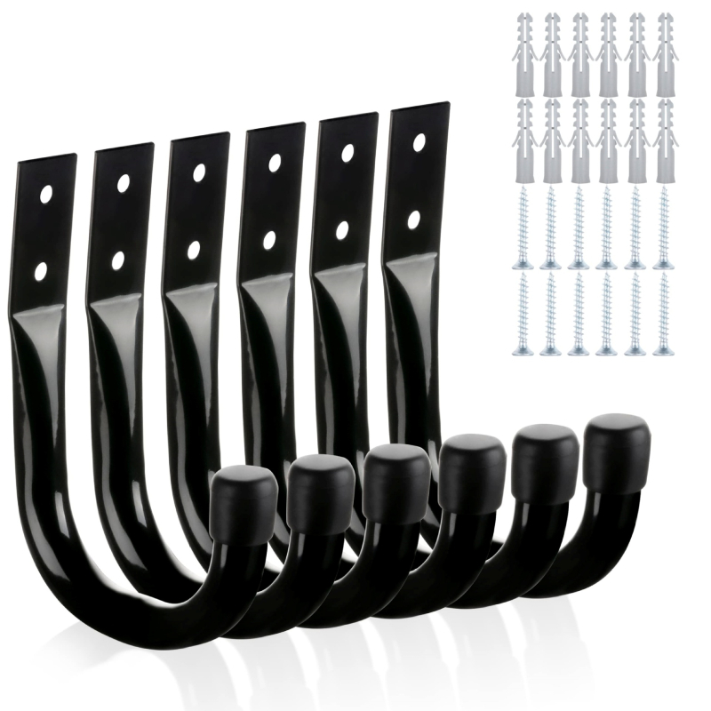 Σετ γάντζων για γκαράζ — έξι γάντζοι για ποδήλατα με βίδες, κατάλληλο για αποθήκευση σε κήπο και γκαράζ, μέγιστο φορτίο 15 κιλά