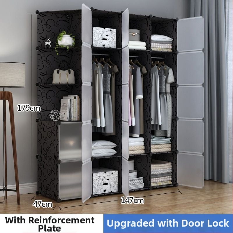 Πλαστική ντουλάπα με ενισχυμένο μεταλλικό πλαίσιο, απλός μοντέρνος σχεδιασμός, ντουλάπι αποθήκευσης υπνοδωματίου