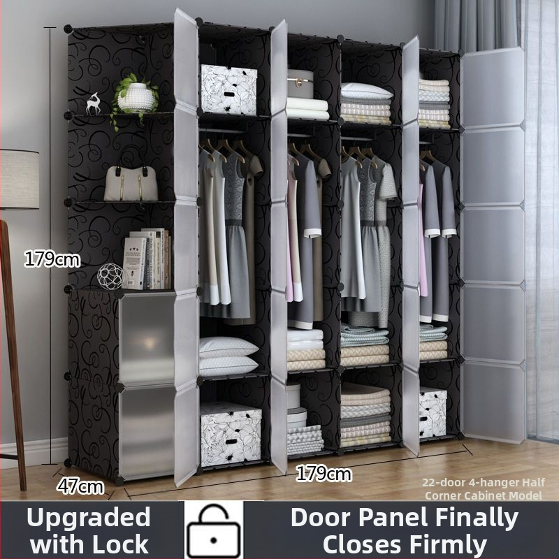 Πλαστική ντουλάπα με ενισχυμένο μεταλλικό πλαίσιο, απλός μοντέρνος σχεδιασμός, ντουλάπι αποθήκευσης υπνοδωματίου