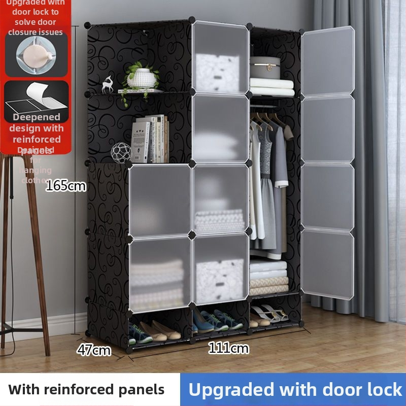 Πλαστική ντουλάπα με ενισχυμένο μεταλλικό πλαίσιο, απλός μοντέρνος σχεδιασμός, ντουλάπι αποθήκευσης υπνοδωματίου