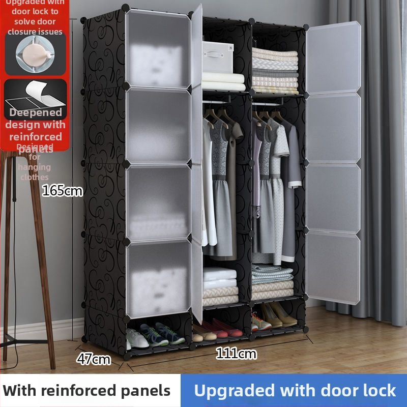 Πλαστική ντουλάπα με ενισχυμένο μεταλλικό πλαίσιο, απλός μοντέρνος σχεδιασμός, ντουλάπι αποθήκευσης υπνοδωματίου