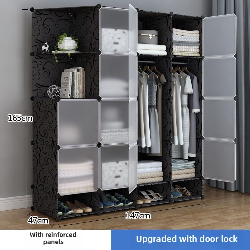 Πλαστική ντουλάπα με ενισχυμένο μεταλλικό πλαίσιο, απλός μοντέρνος σχεδιασμός, ντουλάπι αποθήκευσης υπνοδωματίου