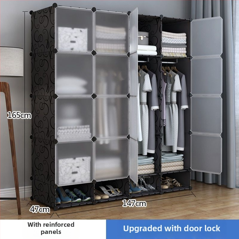 Πλαστική ντουλάπα με ενισχυμένο μεταλλικό πλαίσιο, απλός μοντέρνος σχεδιασμός, ντουλάπι αποθήκευσης υπνοδωματίου