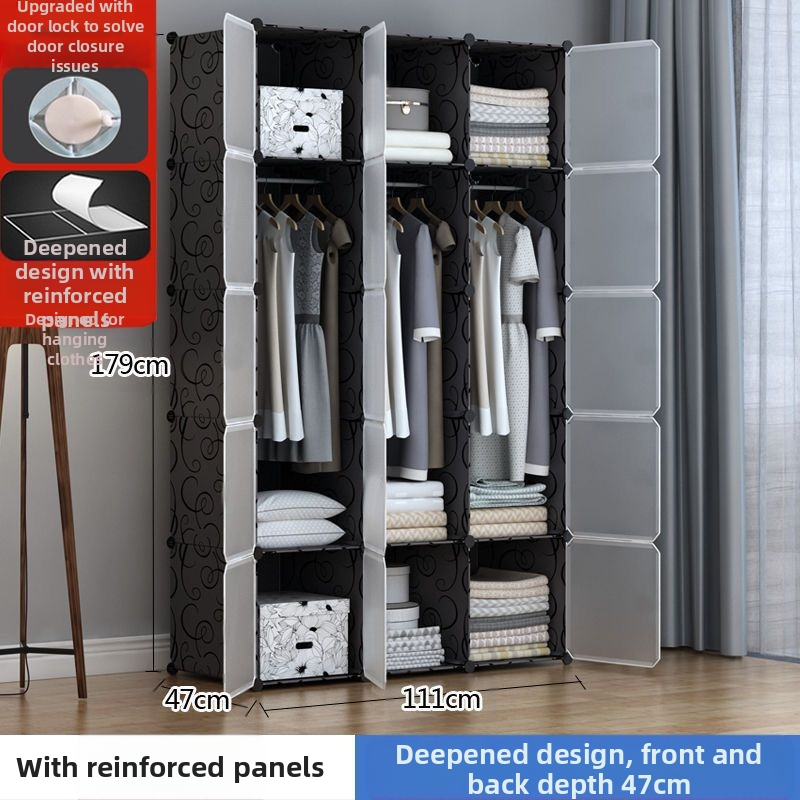 Πλαστική ντουλάπα με ενισχυμένο μεταλλικό πλαίσιο, απλός μοντέρνος σχεδιασμός, ντουλάπι αποθήκευσης υπνοδωματίου