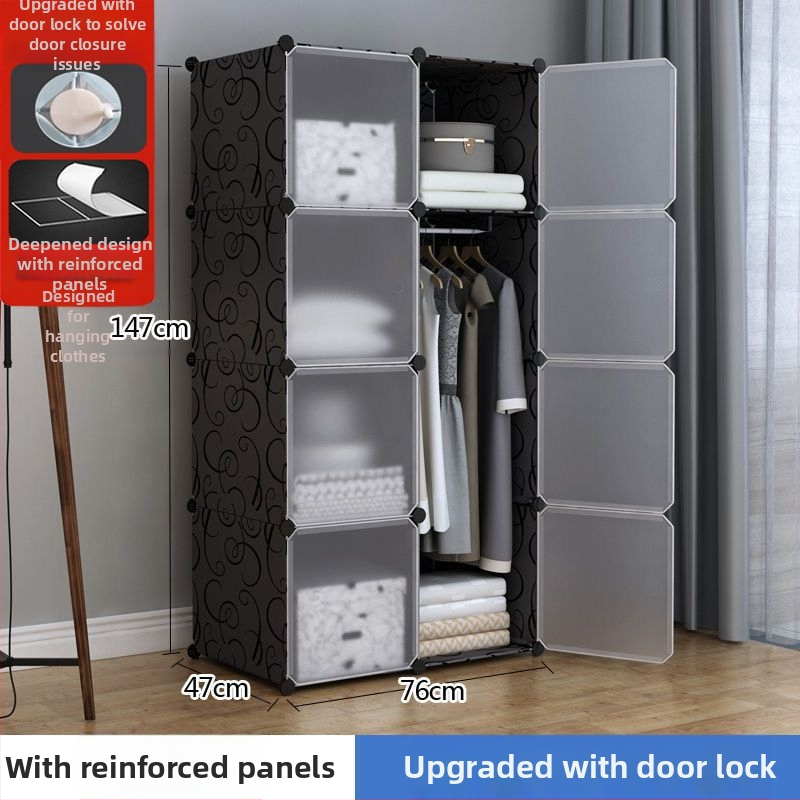 Πλαστική ντουλάπα με ενισχυμένο μεταλλικό πλαίσιο, απλός μοντέρνος σχεδιασμός, ντουλάπι αποθήκευσης υπνοδωματίου