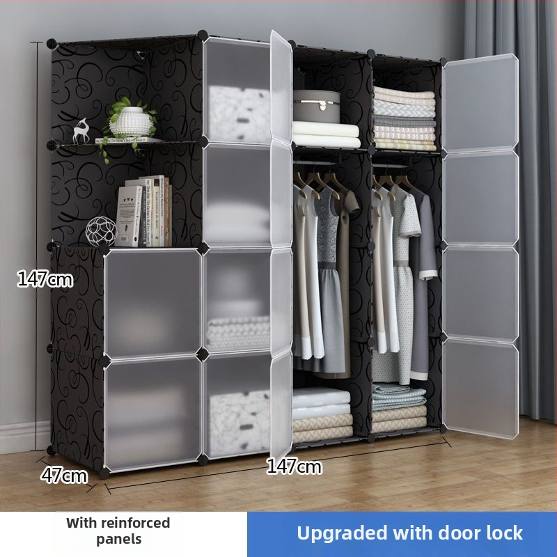 Πλαστική ντουλάπα με ενισχυμένο μεταλλικό πλαίσιο, απλός μοντέρνος σχεδιασμός, ντουλάπι αποθήκευσης υπνοδωματίου