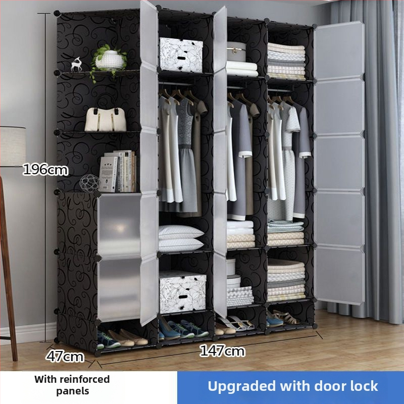 Πλαστική ντουλάπα με ενισχυμένο μεταλλικό πλαίσιο, απλός μοντέρνος σχεδιασμός, ντουλάπι αποθήκευσης υπνοδωματίου