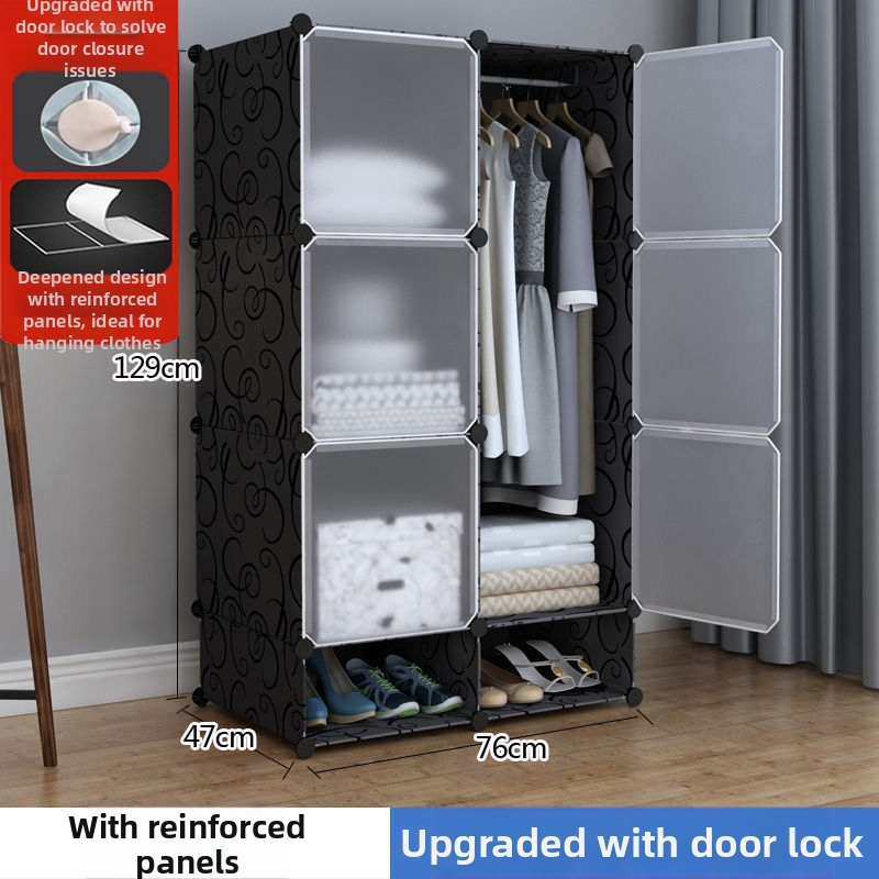 Πλαστική ντουλάπα με ενισχυμένο μεταλλικό πλαίσιο, απλός μοντέρνος σχεδιασμός, ντουλάπι αποθήκευσης υπνοδωματίου
