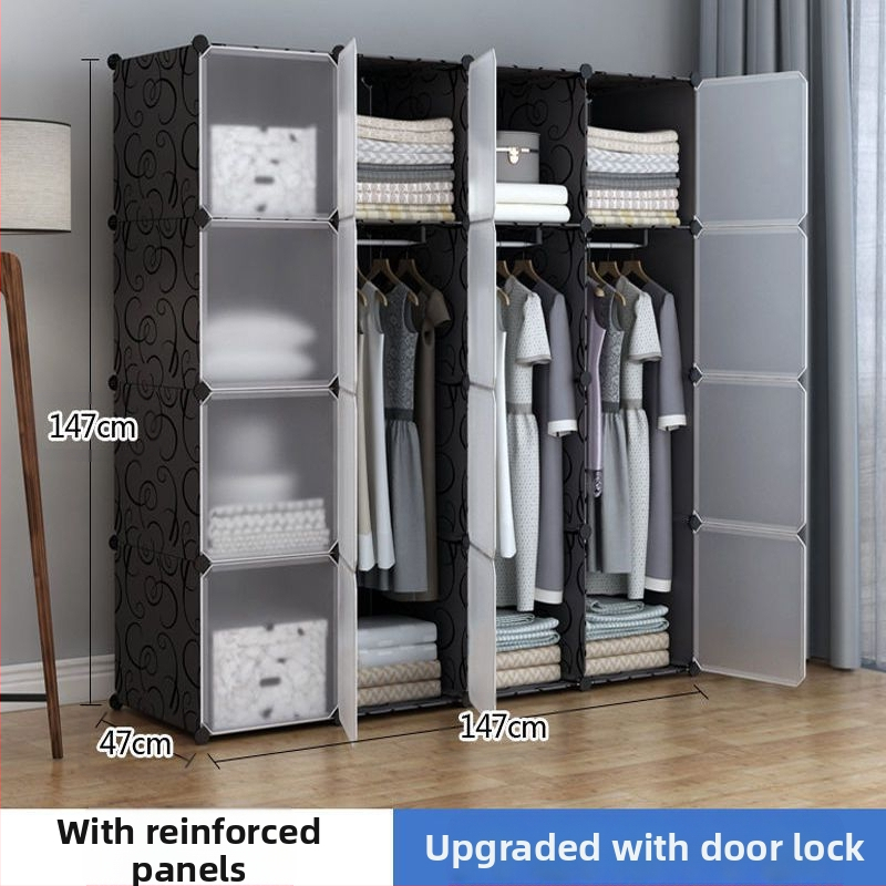 Πλαστική ντουλάπα με ενισχυμένο μεταλλικό πλαίσιο, απλός μοντέρνος σχεδιασμός, ντουλάπι αποθήκευσης υπνοδωματίου