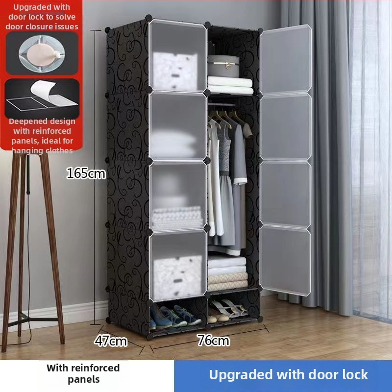 Πλαστική ντουλάπα με ενισχυμένο μεταλλικό πλαίσιο, απλός μοντέρνος σχεδιασμός, ντουλάπι αποθήκευσης υπνοδωματίου