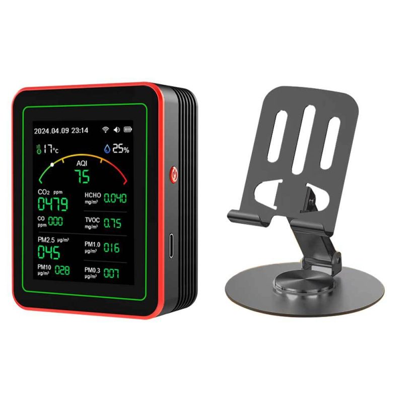 Ανιχνευτής ποιότητας αέρα 15-σε-1: CO2, PM2.5, TVOC, φορμαλδεΰδη, θερμοκρασία & υγρασία, μοντέλο ZN-MT22, εύρος CO2 400-5000 ppm, ακρίβεια 1 ppm, DC 3.7V