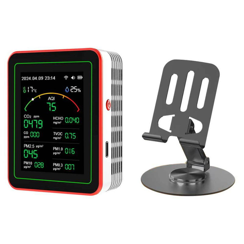 Ανιχνευτής ποιότητας αέρα 15-σε-1: CO2, PM2.5, TVOC, φορμαλδεΰδη, θερμοκρασία & υγρασία, μοντέλο ZN-MT22, εύρος CO2 400-5000 ppm, ακρίβεια 1 ppm, DC 3.7V