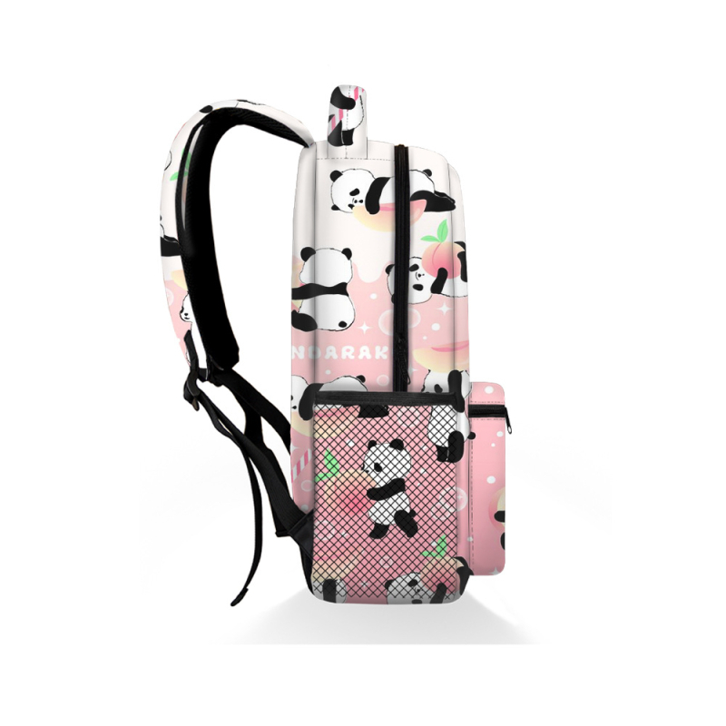 Poliészter Panda mintás hátizsák, több rekeszes, könnyű, nagy kapacitás
