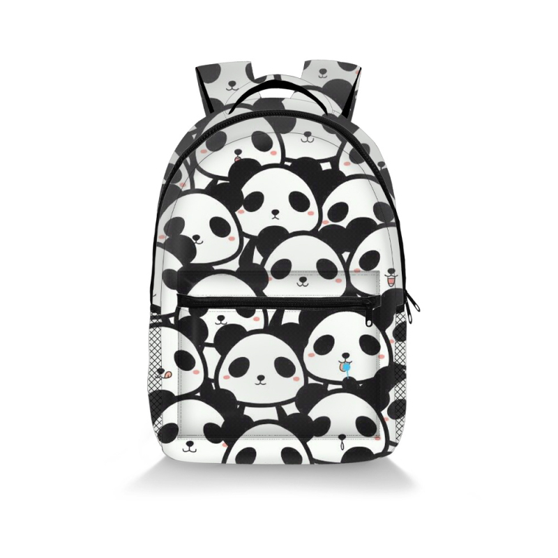 Poliészter Panda mintás hátizsák, több rekeszes, könnyű, nagy kapacitás