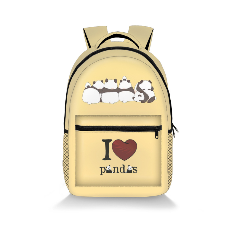 Poliészter Panda mintás hátizsák, több rekeszes, könnyű, nagy kapacitás