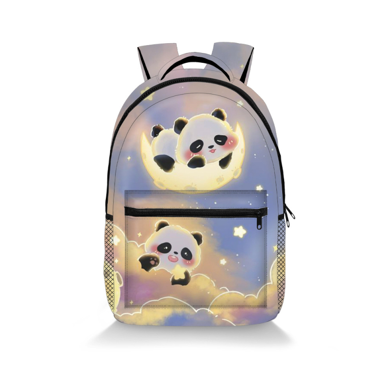 Poliészter Panda mintás hátizsák, több rekeszes, könnyű, nagy kapacitás