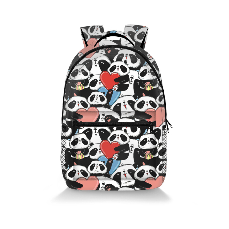 Poliészter Panda mintás hátizsák, több rekeszes, könnyű, nagy kapacitás