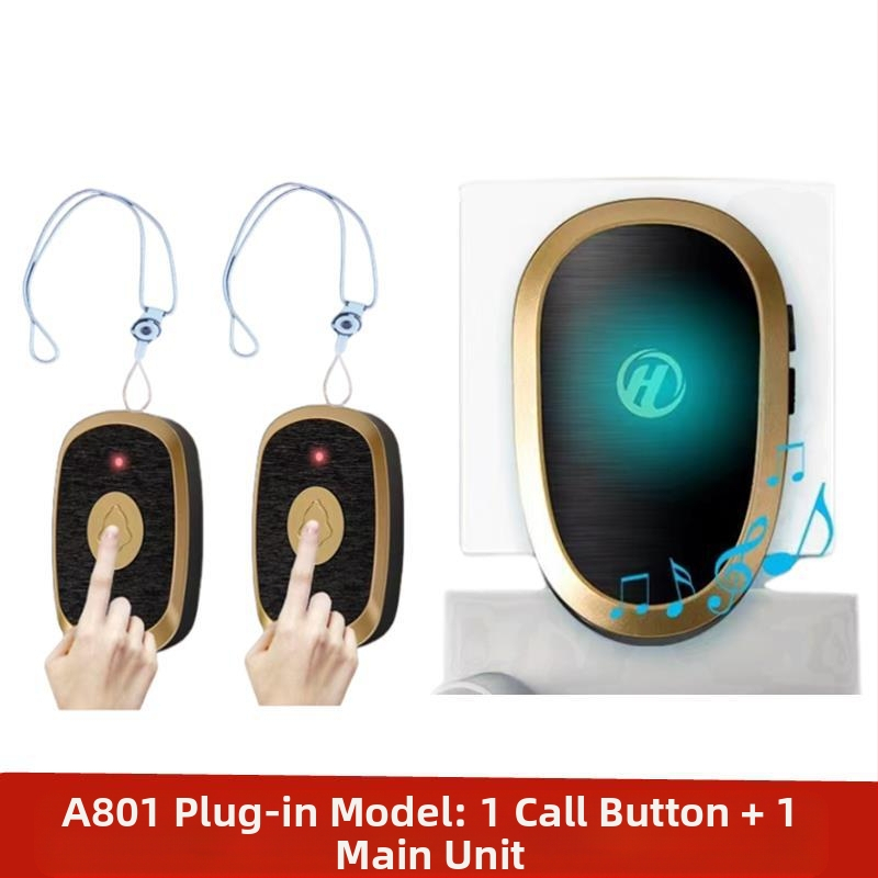 Ασύρματο Σύστημα Κλήσης Φροντίδας Ηλικιωμένων με Απομακρυσμένο Έλεγχο Κοντά στο Κρεβάτι και στο Μπάνιο, Έξυπνο Κουδούνι, Έκτακτη Λειτουργία Με Ένα Κουμπί, Αντίσταση 1 Ω