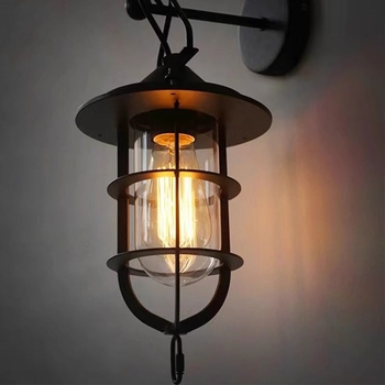 Φωτιστικό τοίχου σε βιομηχανικό ρετρό στυλ, γυάλινο σκιάδιο, μεταλλικό σώμα, LED, 220V