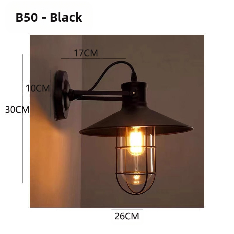 Φωτιστικό τοίχου σε βιομηχανικό ρετρό στυλ, γυάλινο σκιάδιο, μεταλλικό σώμα, LED, 220V