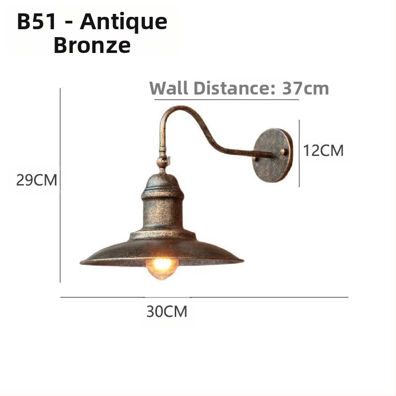 Φωτιστικό τοίχου σε βιομηχανικό ρετρό στυλ, γυάλινο σκιάδιο, μεταλλικό σώμα, LED, 220V