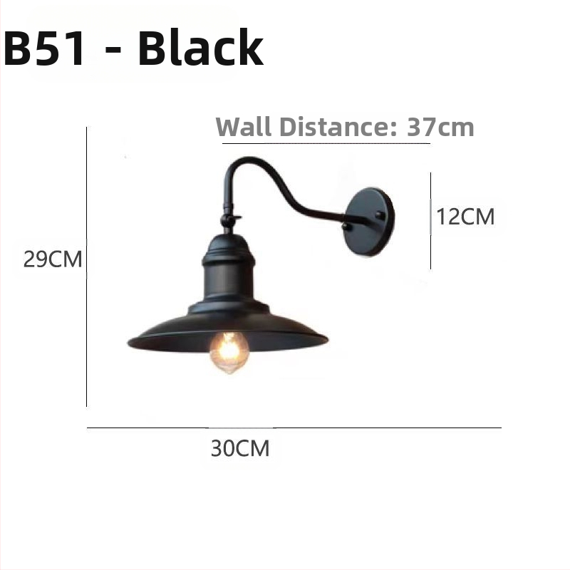 Φωτιστικό τοίχου σε βιομηχανικό ρετρό στυλ, γυάλινο σκιάδιο, μεταλλικό σώμα, LED, 220V