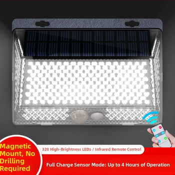 Соларна външна LED стенна лампа за двор с магнитно дистанционно управление – IP65 водоустойчива, четиристранно осветяване, модел YS-006, 5W, 6V