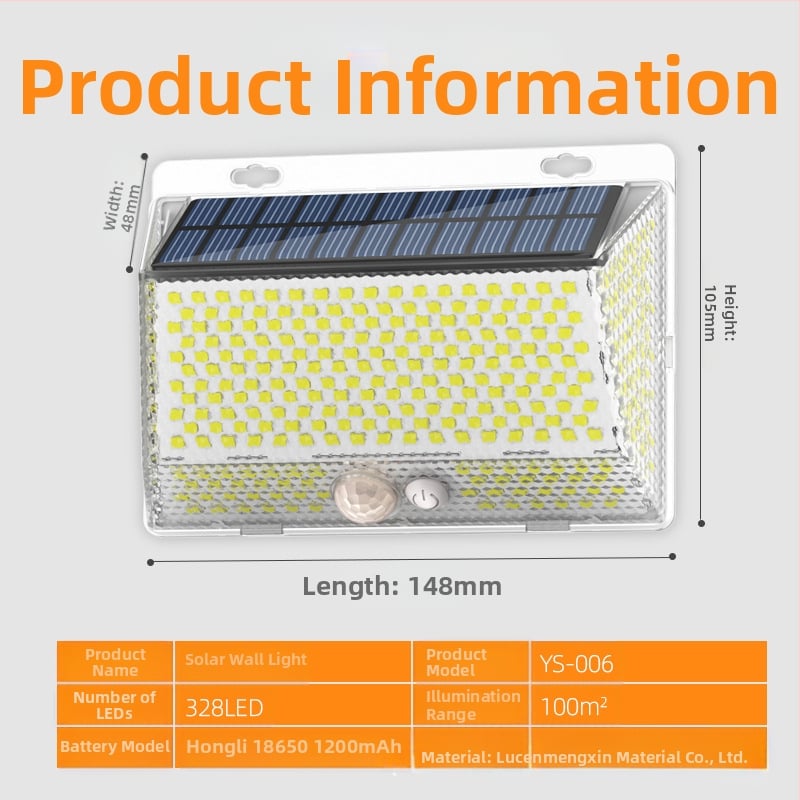 Saulės energijos lauko LED sieninė lemputė su magnetiniu nuotolinio valdymo – IP65 atsparumas vandeniui, keturių pusių apšvietimas, modelis YS-006, 5W, 6V