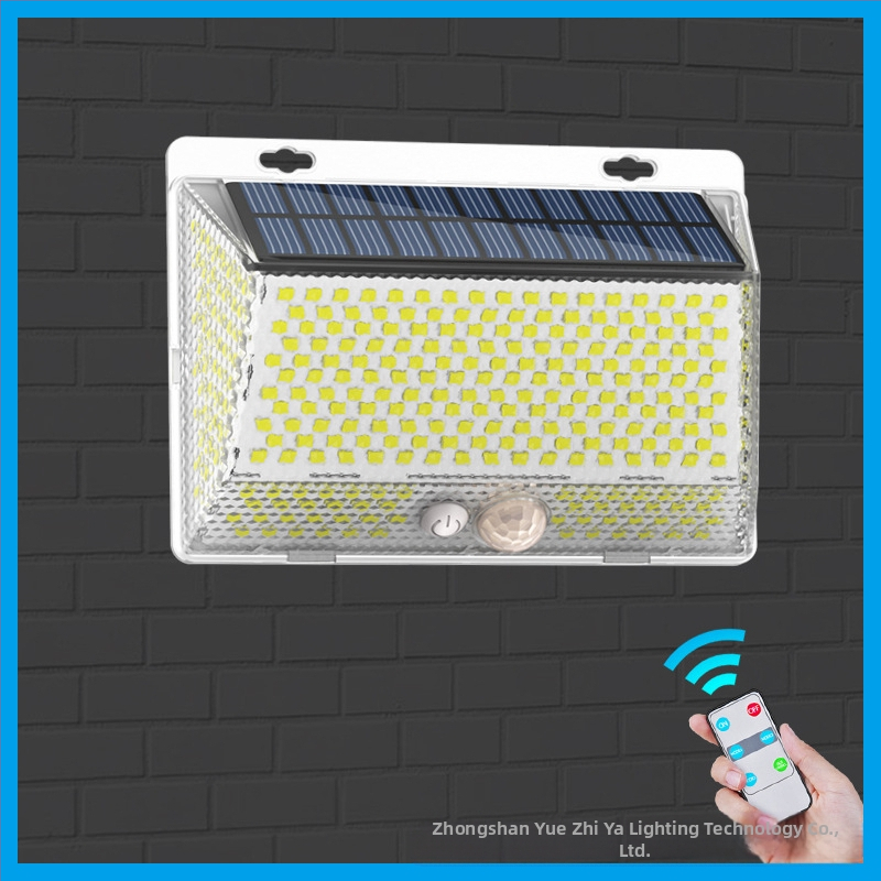Соларна външна LED стенна лампа за двор с магнитно дистанционно управление – IP65 водоустойчива, четиристранно осветяване, модел YS-006, 5W, 6V