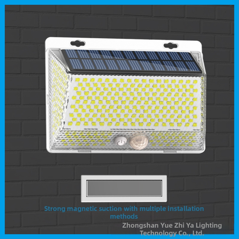 Соларна външна LED стенна лампа за двор с магнитно дистанционно управление – IP65 водоустойчива, четиристранно осветяване, модел YS-006, 5W, 6V