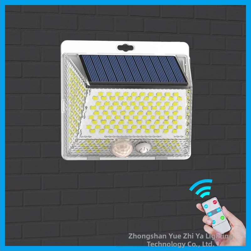 Соларна външна LED стенна лампа за двор с магнитно дистанционно управление – IP65 водоустойчива, четиристранно осветяване, модел YS-006, 5W, 6V