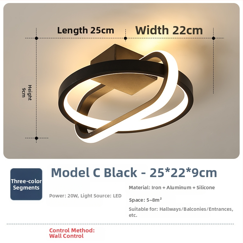 Φωτιστικό οροφής σε σκανδιναβικό στυλ με LED, 220V, κατάλληλο για διαδρόμους και είσοδους, μεταλλικό σώμα με ABS σκιά.